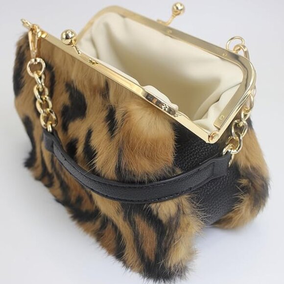Neiman Marcus Elegant Golden Tiger Stripe Print Handbag - Picture 6 of 7